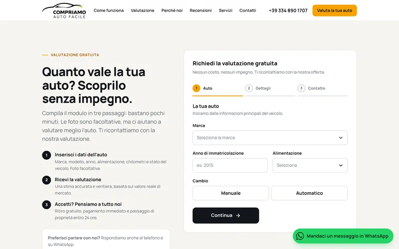 Compriamo Auto Facile — Онлайн оценка на колата